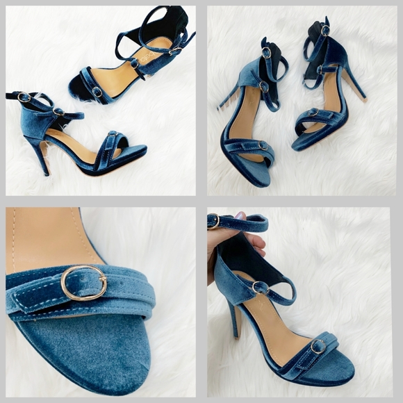 Betani Blue Velvet Stiletto open toe Heel Sandals - Picture 3 of 6